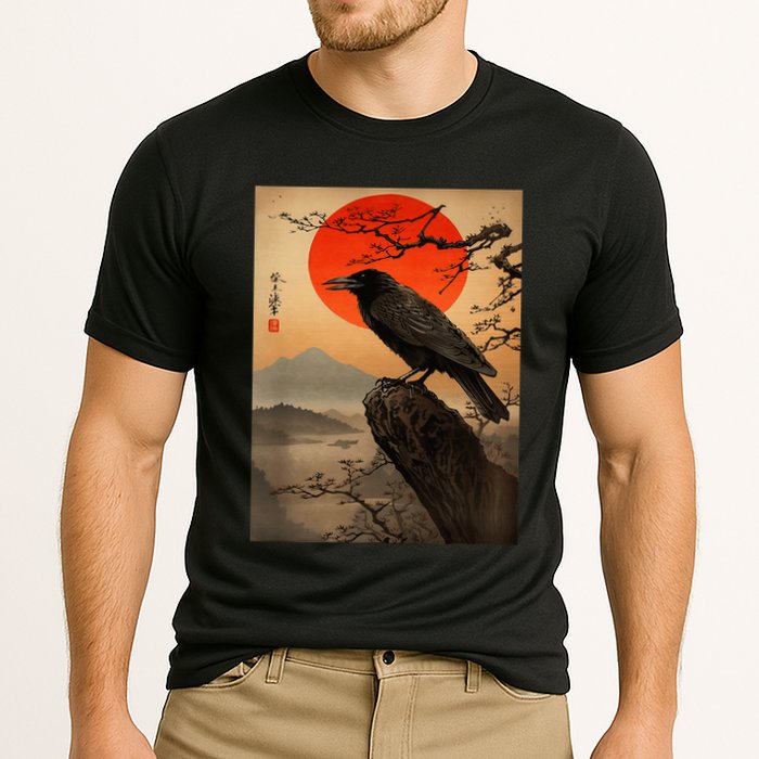 Red Moon Raven Graphic Black Crow Performance Shirt