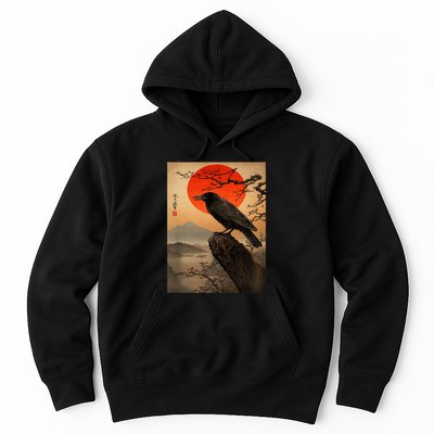 Red Moon Raven Graphic Black Crow Hoodie