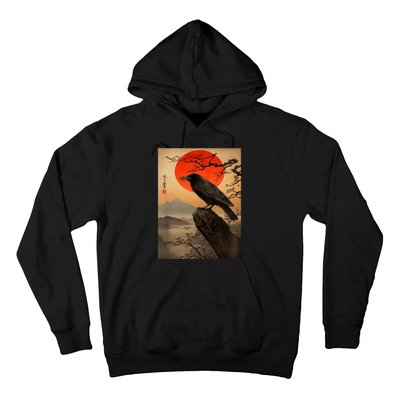 Red Moon Raven Graphic Black Crow Hoodie