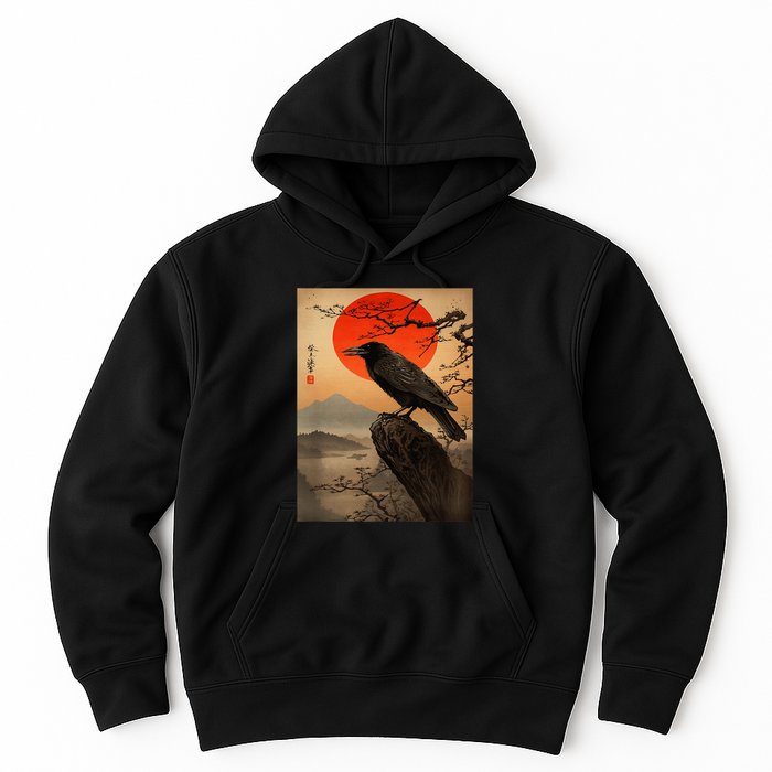 Red Moon Raven Graphic Black Crow Hoodie