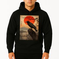 Red Moon Raven Graphic Black Crow Hoodie