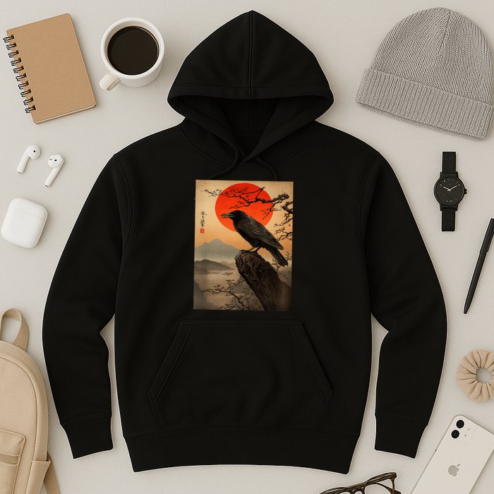Red Moon Raven Graphic Black Crow Hoodie
