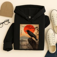 Red Moon Raven Graphic Black Crow Hoodie