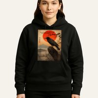Red Moon Raven Graphic Black Crow Hoodie