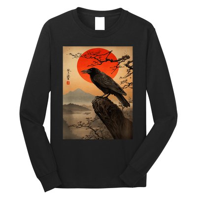 Red Moon Raven Graphic Black Crow Long Sleeve Shirt