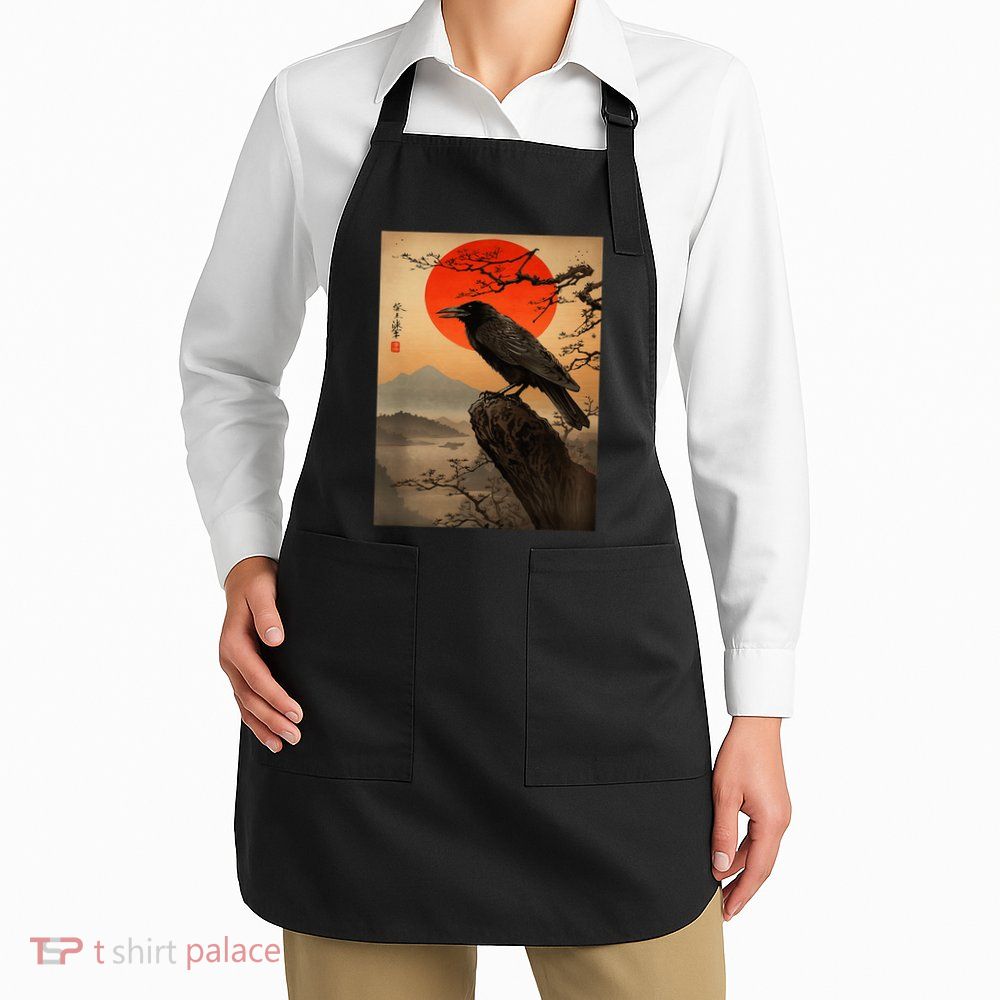 Red Moon Raven Graphic Black Crow Apron