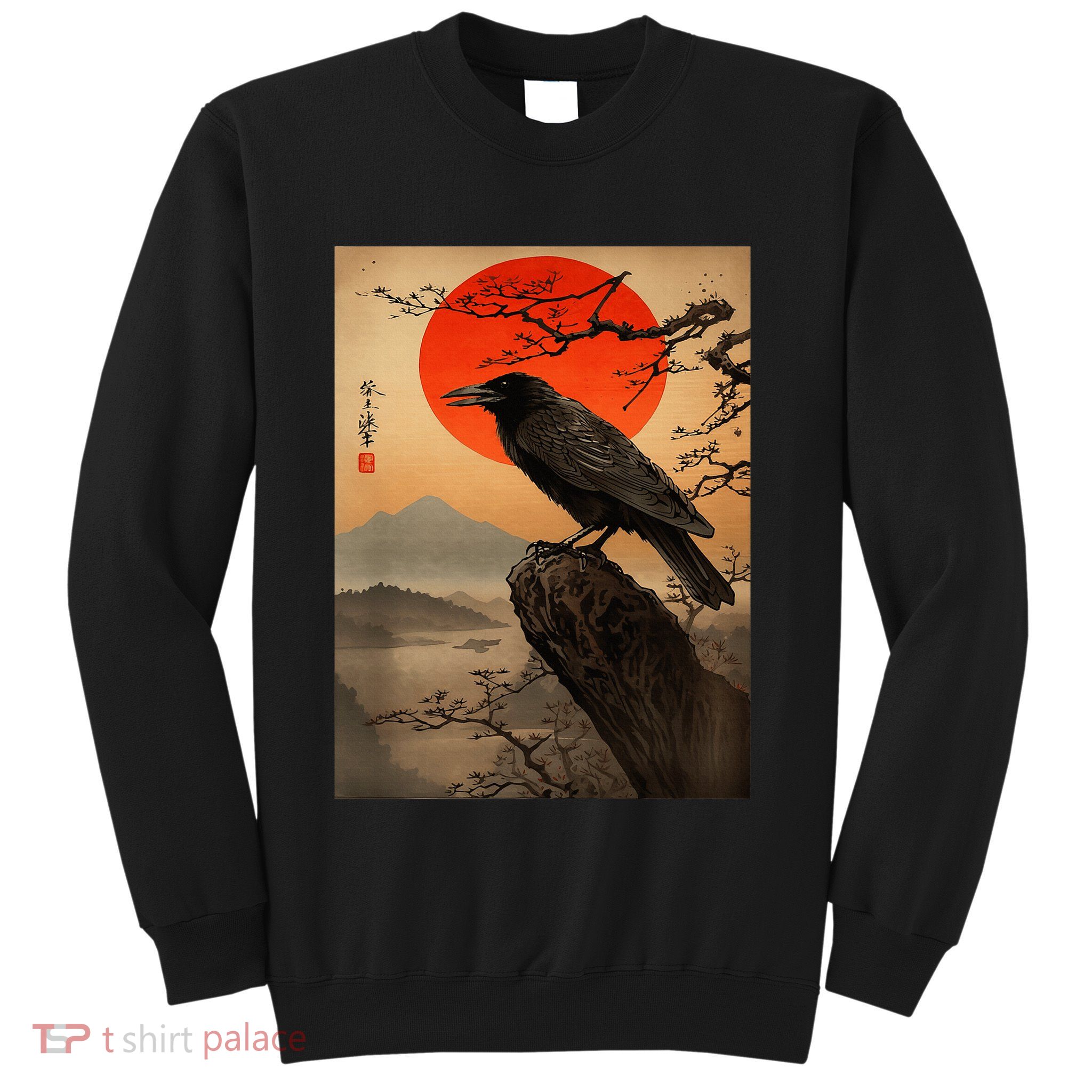 Red Moon Raven Graphic Black Crow Sweatshirt