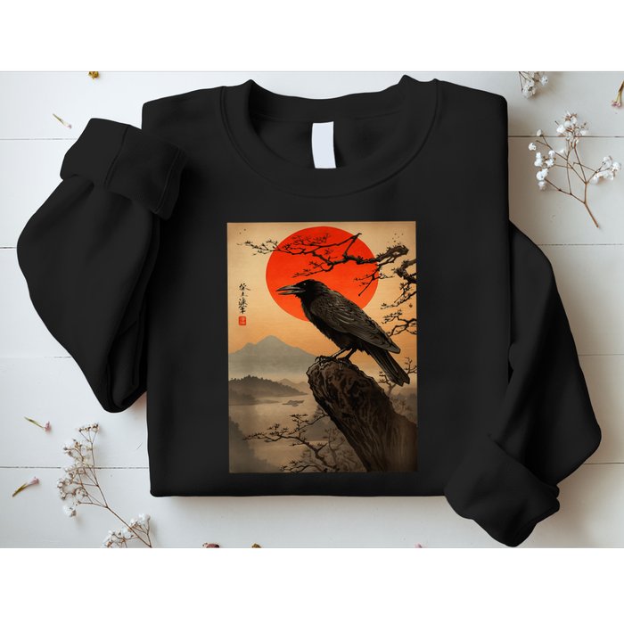 Red Moon Raven Graphic Black Crow Sweatshirt