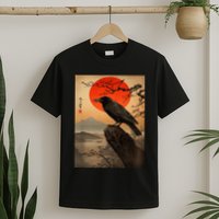 Red Moon Raven Graphic Black Crow T-Shirt