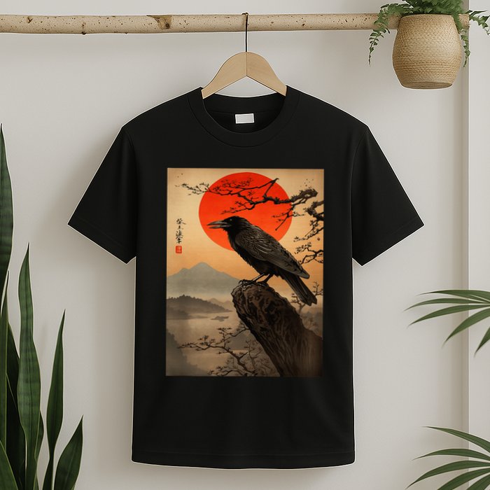 Red Moon Raven Graphic Black Crow T-Shirt