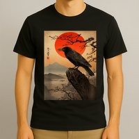 Red Moon Raven Graphic Black Crow T-Shirt