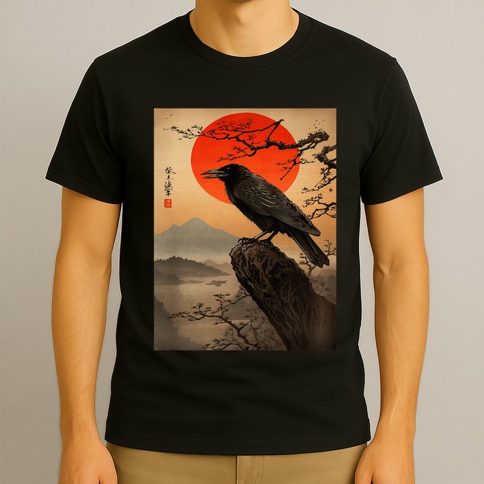 Red Moon Raven Graphic Black Crow T-Shirt
