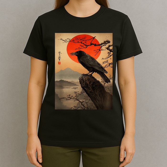 Red Moon Raven Graphic Black Crow T-Shirt