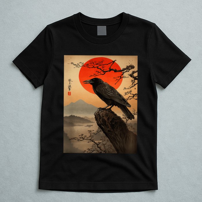 Red Moon Raven Graphic Black Crow T-Shirt