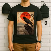Red Moon Raven Graphic Black Crow T-Shirt