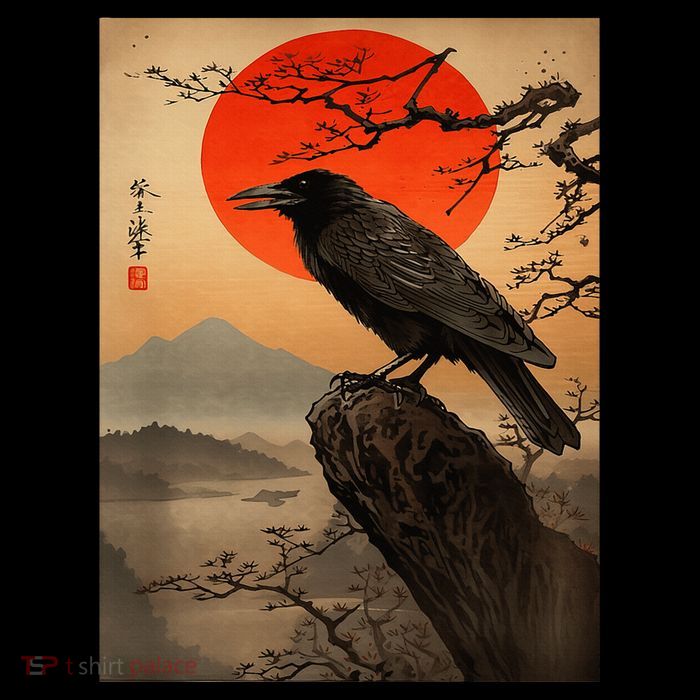 Red Moon Raven Graphic Black Crow T-Shirt
