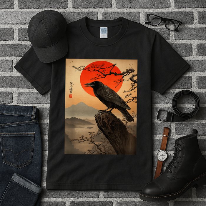 Red Moon Raven Graphic Black Crow Tall T-Shirt