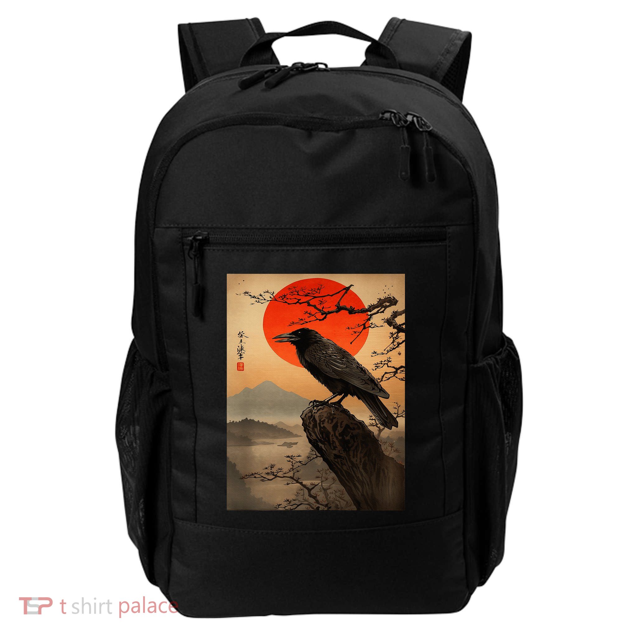 Red Moon Raven Graphic Black Crow Backpack