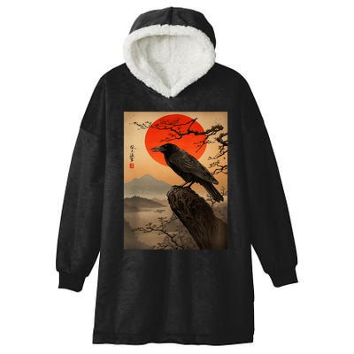 Red Moon Raven Graphic Black Crow Hooded Wearable Blanket