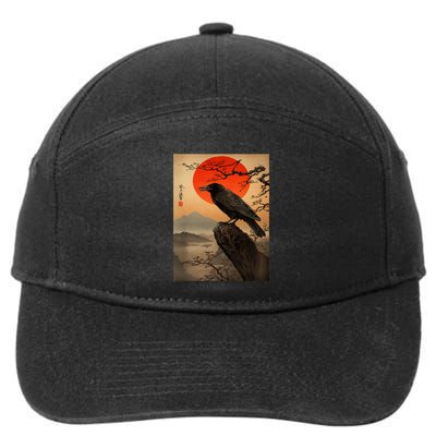 Red Moon Raven Graphic Black Crow 7-Panel Snapback Hat
