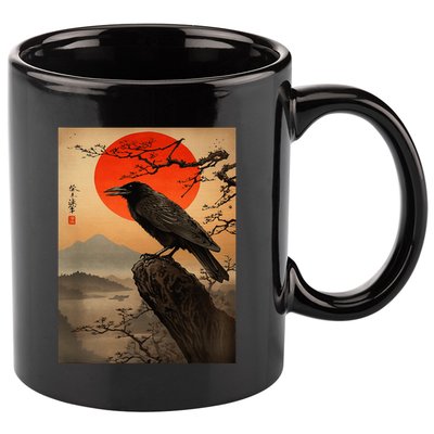 Red Moon Raven Graphic Black Crow 11oz C Handle Ceramic Mug