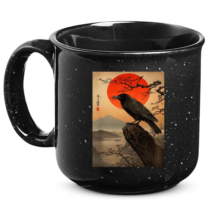 Red Moon Raven Graphic Black Crow 15oz Campfire Ceramic Mug