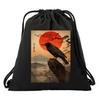 Red Moon Raven Graphic Black Crow Drawstring Bag