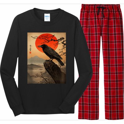 Red Moon Raven Graphic Black Crow Long Sleeve Pajama Set