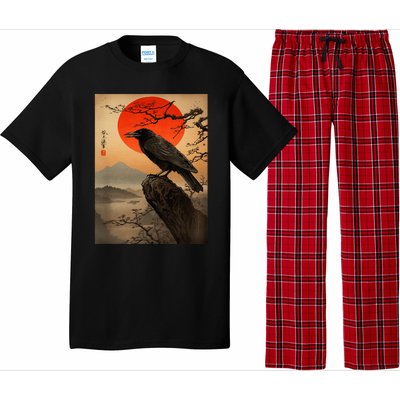 Red Moon Raven Graphic Black Crow Pajama Set