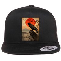 Red Moon Raven Graphic Black Crow Flatbill Hat