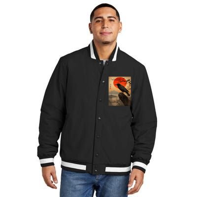 Red Moon Raven Graphic Black Crow Insulated Varsity Jacket