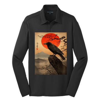 Red Moon Raven Graphic Black Crow Silk Touch Performance Long Sleeve Polo