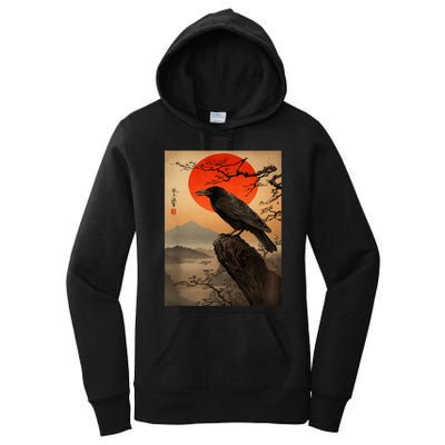 Red Moon Raven Graphic Black Crow Women's Pullover Hoodie