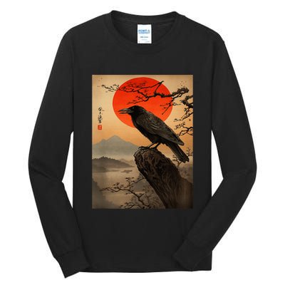 Red Moon Raven Graphic Black Crow Tall Long Sleeve T-Shirt