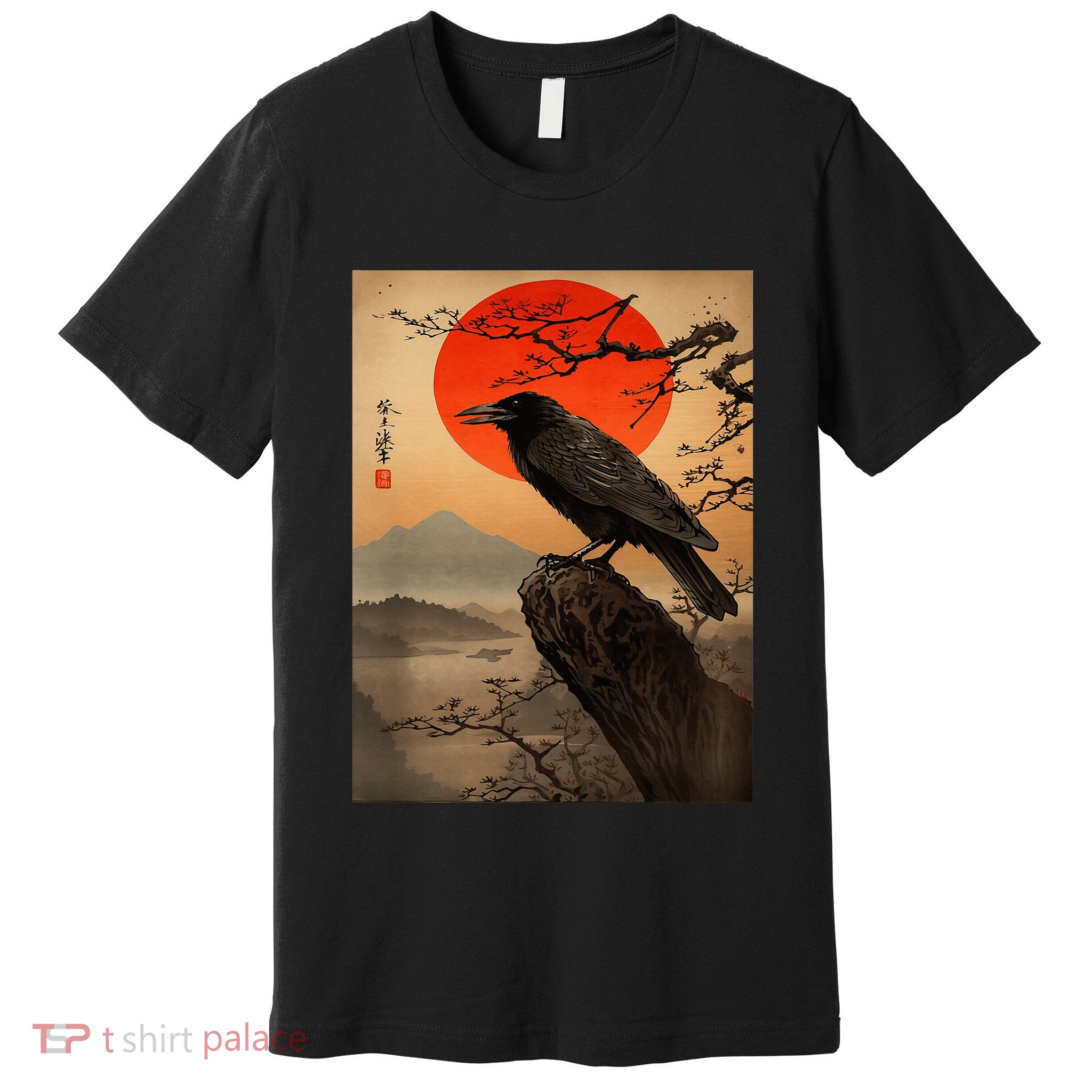 Red Moon Raven Graphic Black Crow Premium T-Shirt