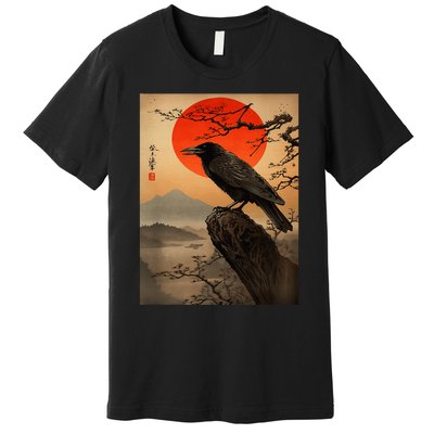 Red Moon Raven Graphic Black Crow Premium T-Shirt