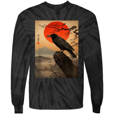 Red Moon Raven Graphic Black Crow Tie-Dye Long Sleeve Shirt