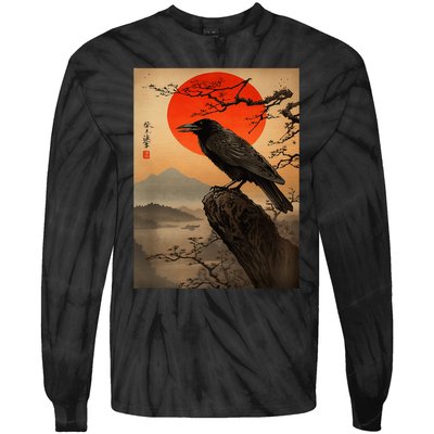 Red Moon Raven Graphic Black Crow Tie-Dye Long Sleeve Shirt