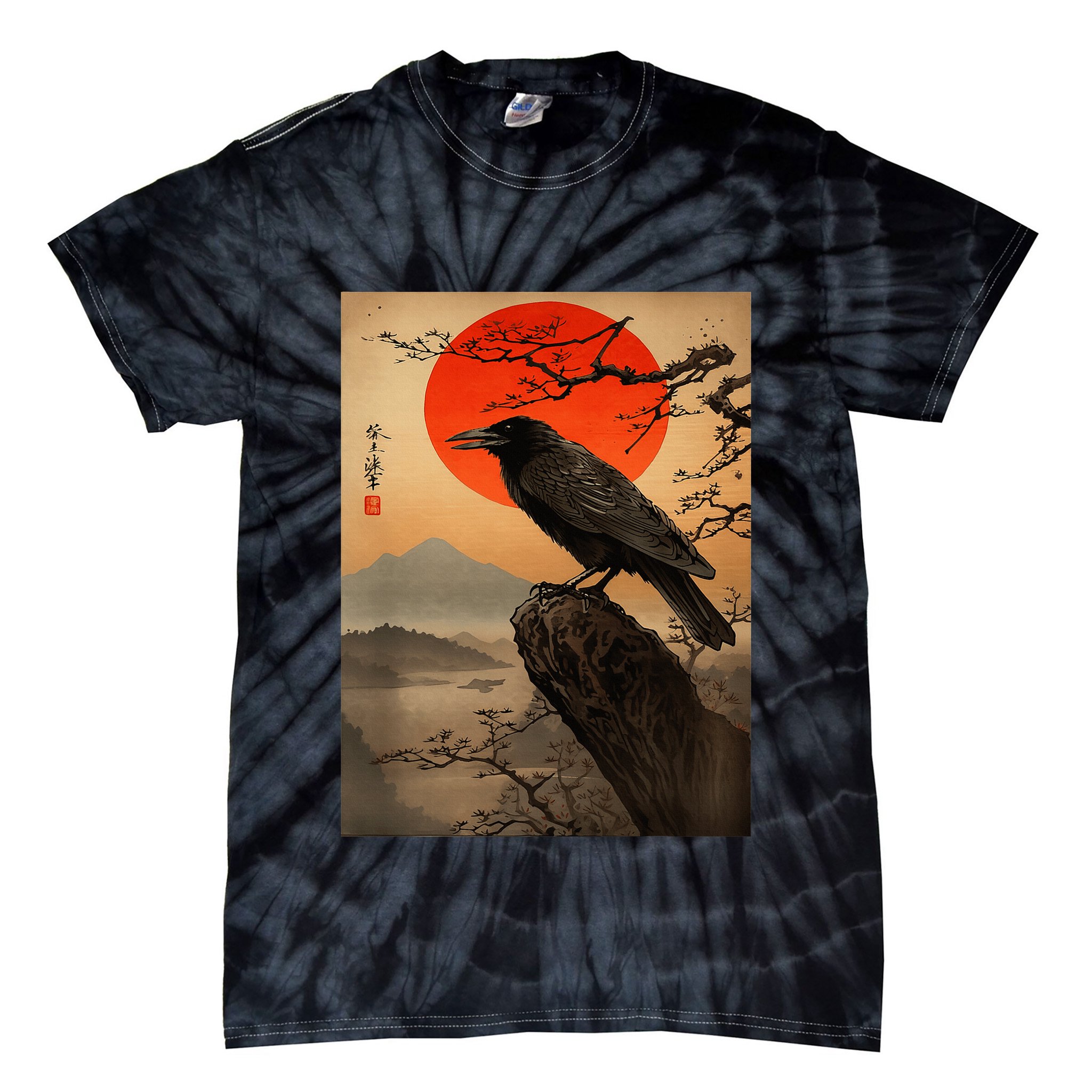 Red Moon Raven Graphic Black Crow Tie-Dye T-Shirt