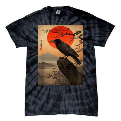 Red Moon Raven Graphic Black Crow Tie-Dye T-Shirt