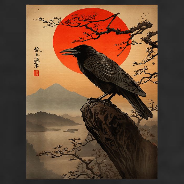 Red Moon Raven Graphic Black Crow Trucker Hat