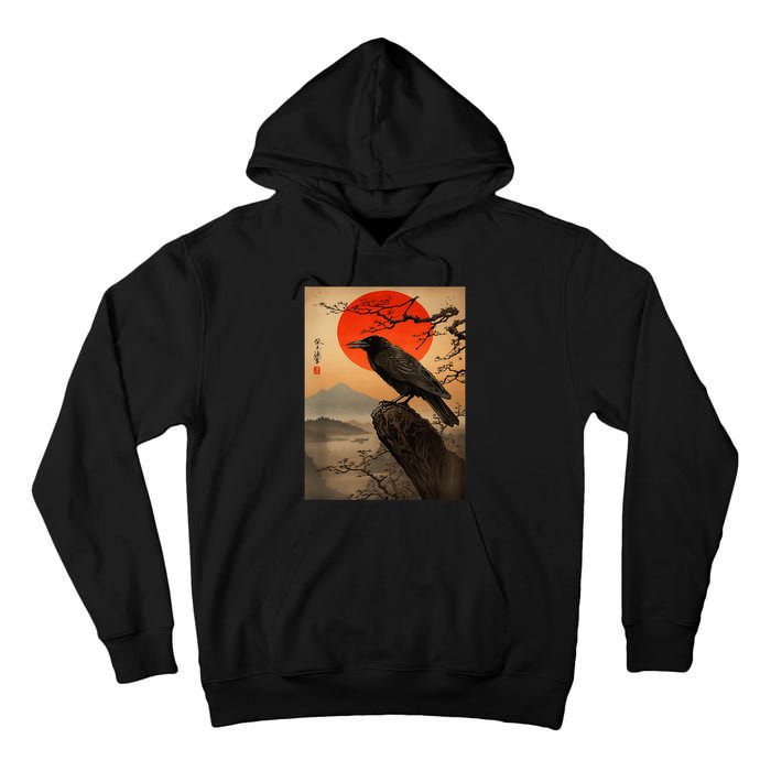 Red Moon Raven Graphic Black Crow Tall Hoodie