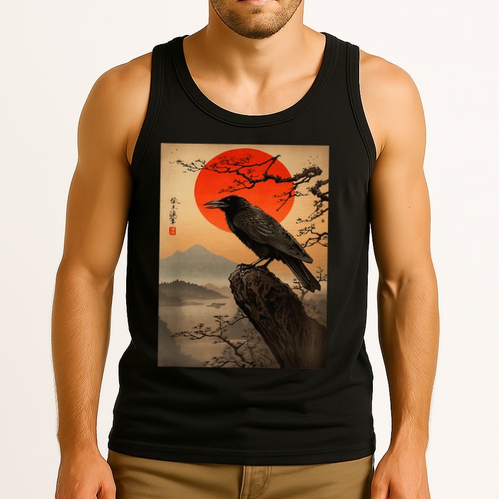 Red Moon Raven Graphic Black Crow Tank Top