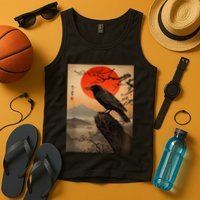 Red Moon Raven Graphic Black Crow Tank Top