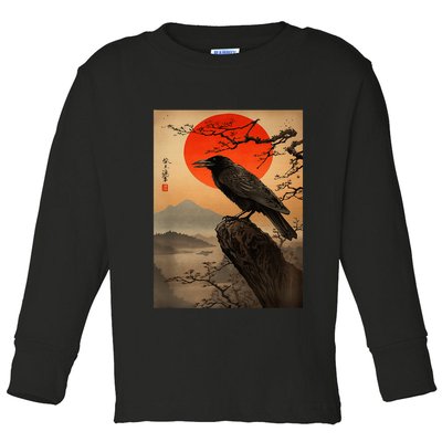 Red Moon Raven Graphic Black Crow Toddler Long Sleeve Shirt