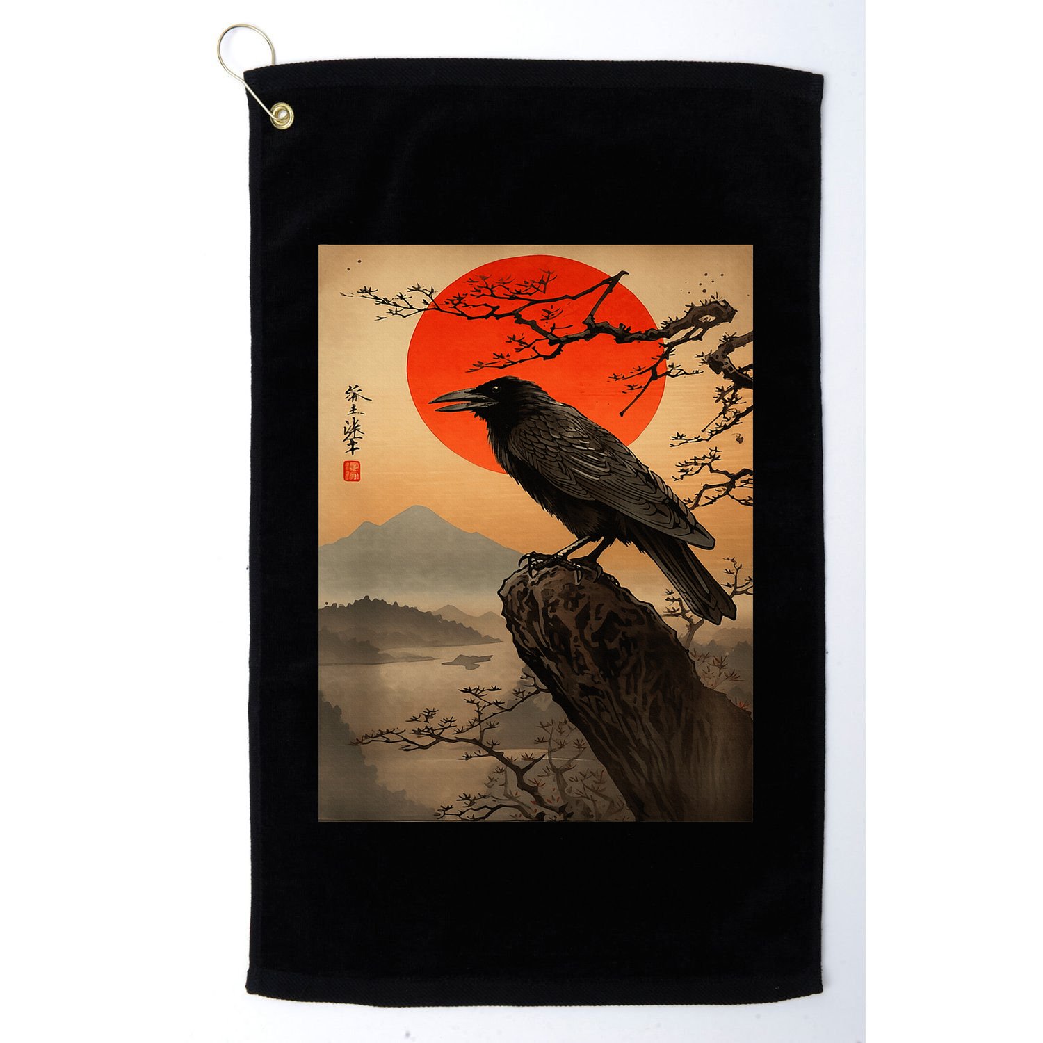 Red Moon Raven Graphic Black Crow Golf Towel