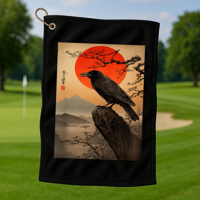Red Moon Raven Graphic Black Crow Golf Towel