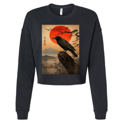 Red Moon Raven Graphic Black Crow Cropped Pullover Crew