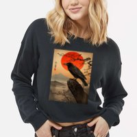 Red Moon Raven Graphic Black Crow Cropped Pullover Crew