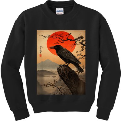 Red Moon Raven Graphic Black Crow Kids Sweatshirt